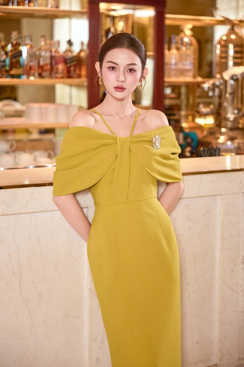 Sixdo Lime Woven Pencil Dress